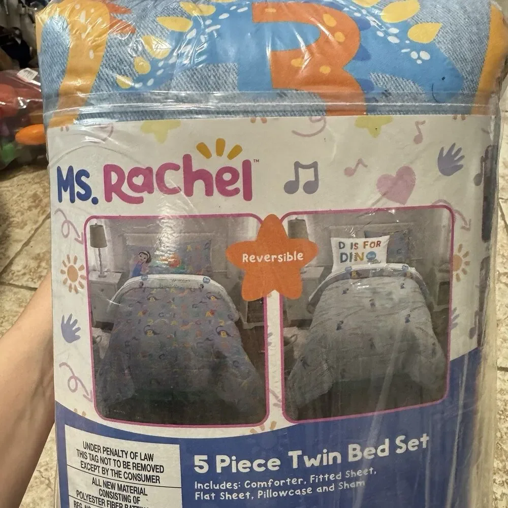 Ms Rachel Dinosaur Educational Twin Bedding Set Reversible Comforter 5 Piece Set